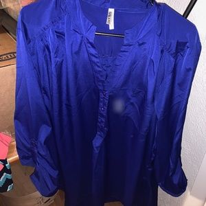 Blue Button Down Long Sleeve Top